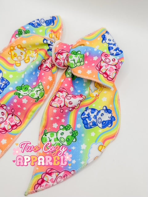 Rainbow Cow Sailor Bow